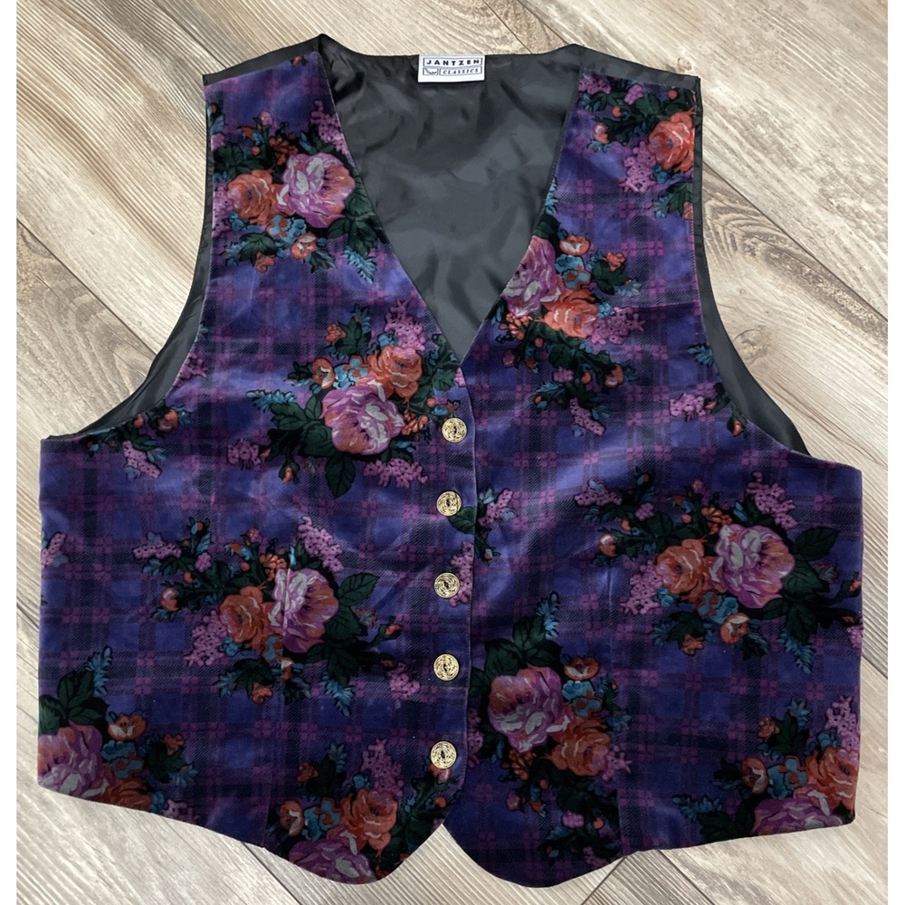 Vtg Jantzen Classic Vest‎ Cardigan Sweater Womens Large Crushed Velvet Purple